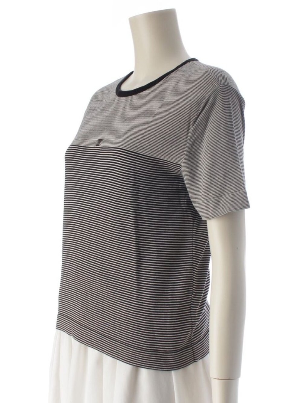 Chanel 97c Cotton CC Logo Border Short Sleeve T-Shirt White Black 42 - Picture 2 of 10